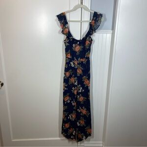 Reformation Miri Jumpsuit Floral Ruffle Wide‎ Leg Crop Cut Out size 4 viscose